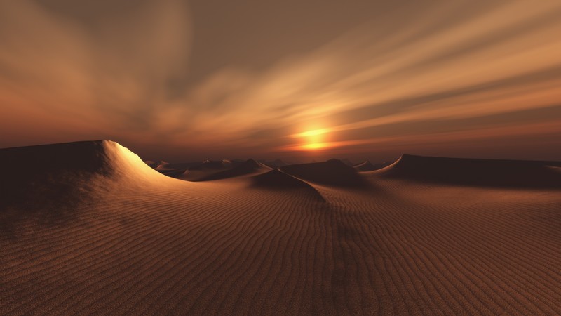 sunset, dunes, desert, sand, 4K