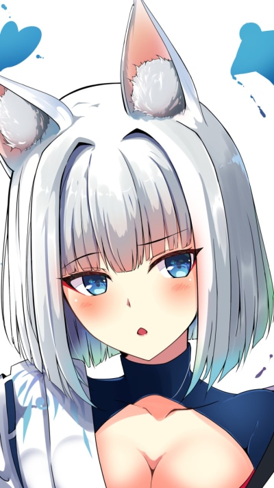 Anime Azur Lane, Blush, Blue Eyes, Animal Ears, Kaga (Azur Lane), Face, 720x1280