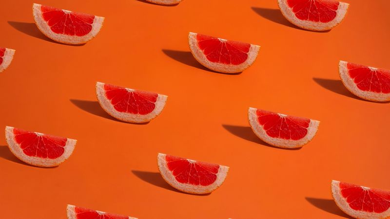 grapefruit, slices, pattern, orange, 4k