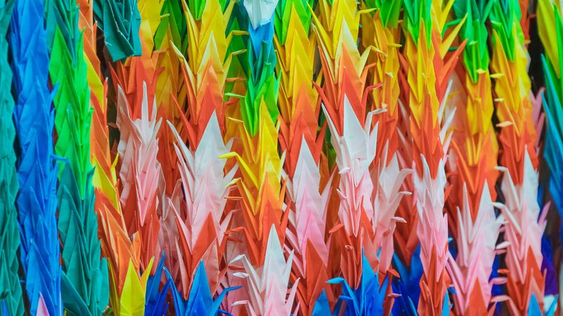 origami, multi-color, cranes, 4k