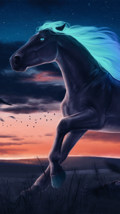 Fantasy Horse, Night, Moon, 720x1280