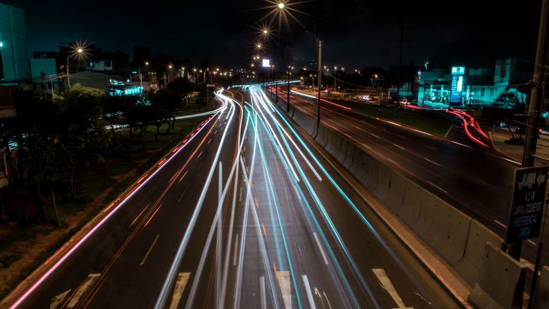 road, lights, long exposure, city, night, 4k
