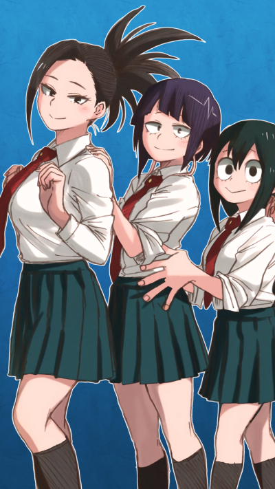 Anime My Hero Academia, Kyōka Jirō, Momo Yaoyorozu, Schoolgirl, School Uniform, Black Hair, 720x1280