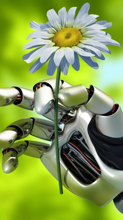 Man Made Flower, Daisy, Robot, Hand, 720x1280