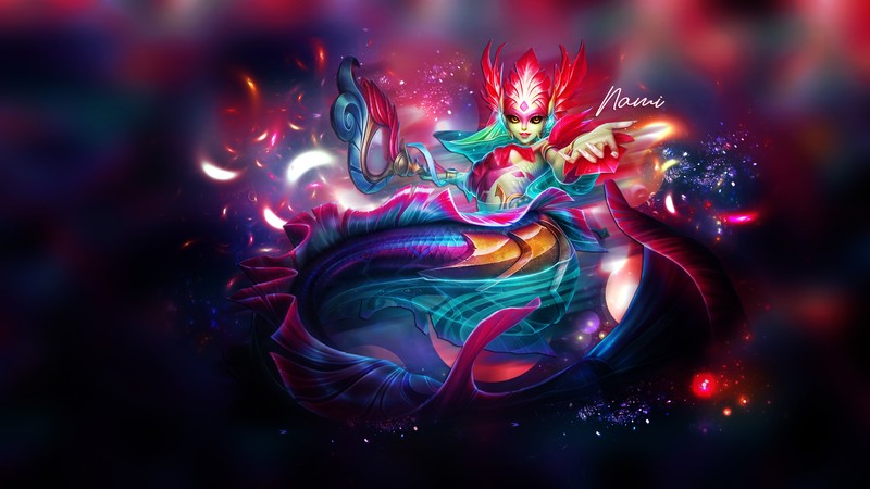 nami league of legends, league of legends, games, artwork, hd, artist, digital art, 4k