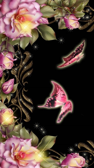 Artistic Flower, Butterfly, Pink Flower, 720x1280