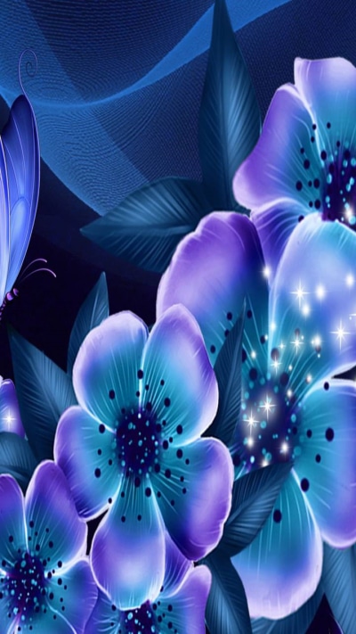 Artistic Flower, Sparkles, Blue Flower, 720x1280
