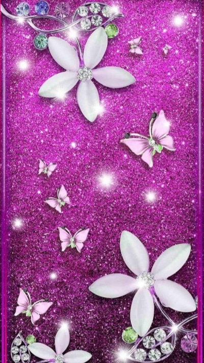 Artistic Flower, Purple, Jewelry, Butterfly, Sparkles, 720x1280