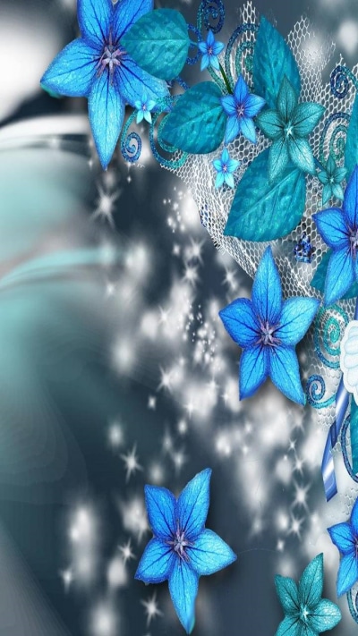 Artistic Flower, Sparkles, Blue Flower, 720x1280