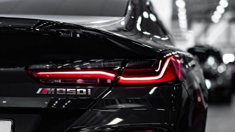 bmw, car, headlight, rear view, 4k