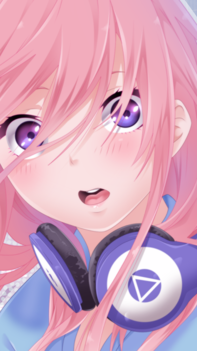 Anime The Quintessential Quintuplets, Blush, Miku Nakano, Face, Purple Eyes, Headphones, 720x1280