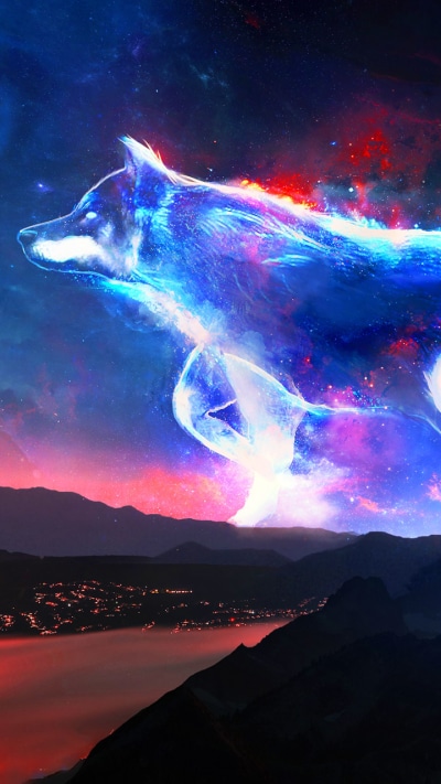 Fantasy Wolf, Night, Landscape, Spirit, 720x1280