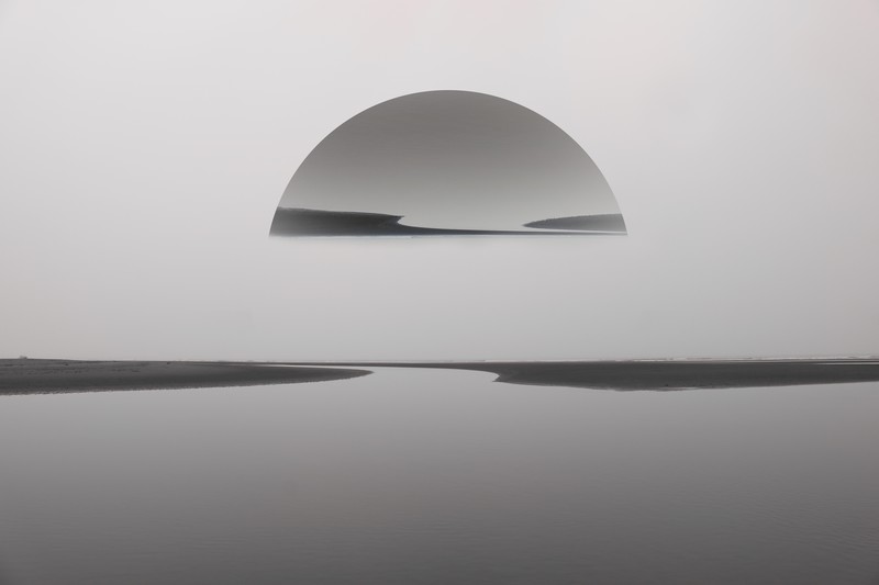 sunset, beach, reflection, monochrome, black and white, minimalism, minimalist, 4k, 5k, hd