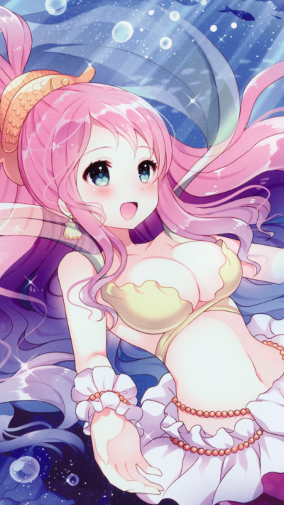 Anime One Piece, Bikini, Blue Eyes, Long Hair, Mermaid, Pink Hair, 720x1280