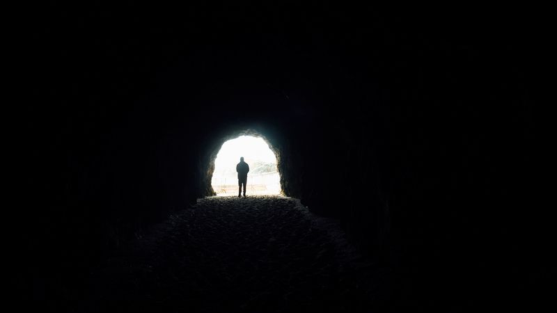 cave, silhouette, alone, dark, 4k
