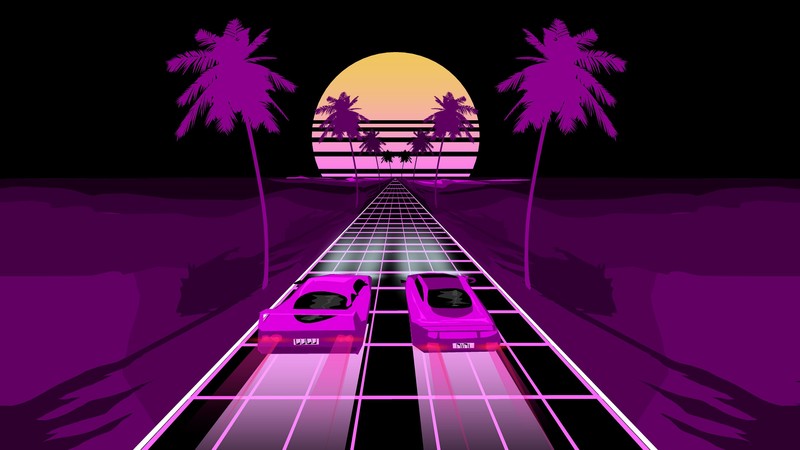 cars, hd, retrowave, artwork