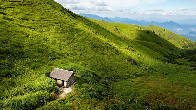 house, hills, grass, nature, 4k