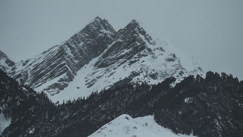 mountains, peaks, snow, winter, landscape, 4k