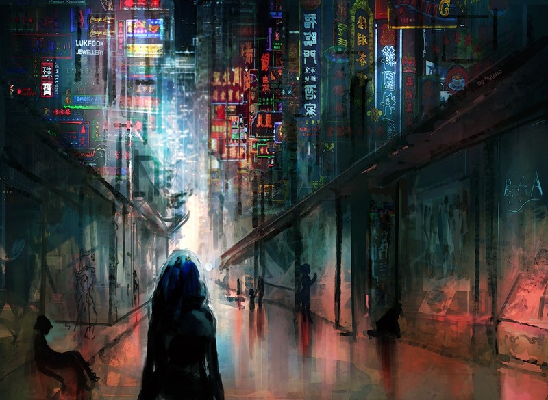 anime, cyberpunk, scifi, artist, lights, artwork, digital art, hd, deviantart