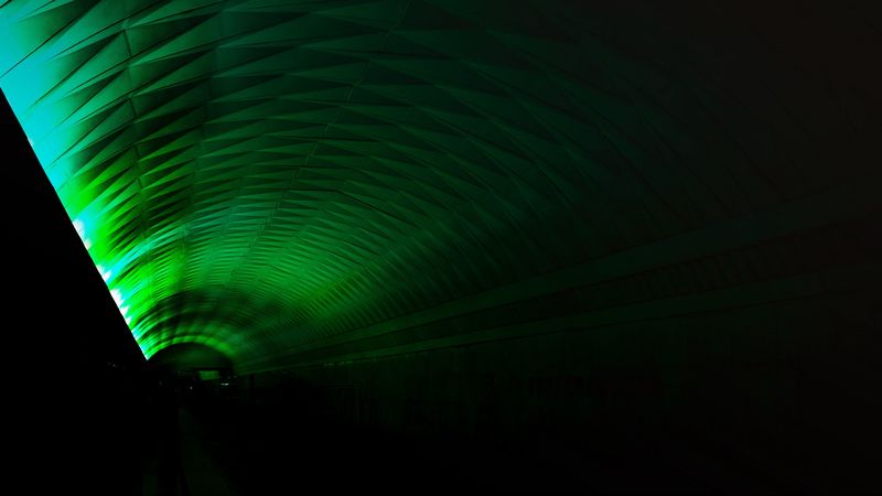 tunnel, dark, backlight, green, 4k