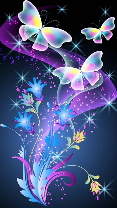 Artistic Butterfly, Sparkles, Flower, Colorful, 720x1280