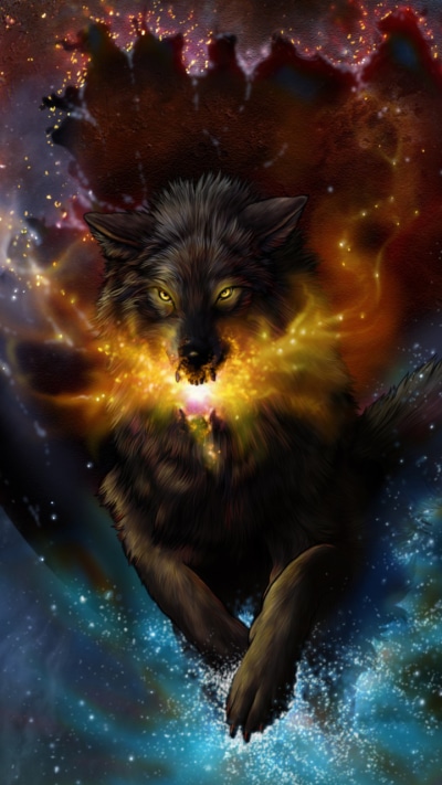 Fantasy Wolf, Stars, Space, 720x1280