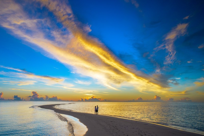 couple, cloud, sunset, beach, island, nature, hd