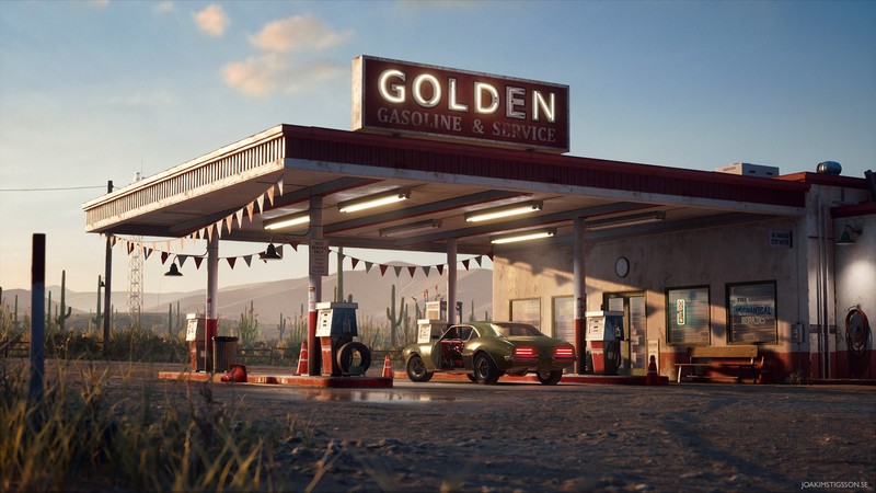 artist, hd, artwork, digital art, artstation, gas station