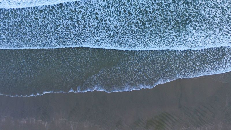 beach, waves, aerial view, sea, surf, 4k