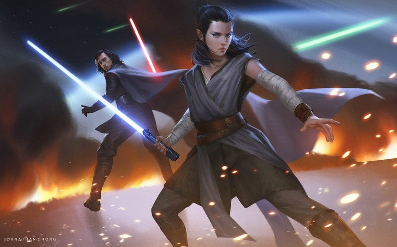 rey, kylo ren, hd, artwork, artist, artstation, movies, star wars