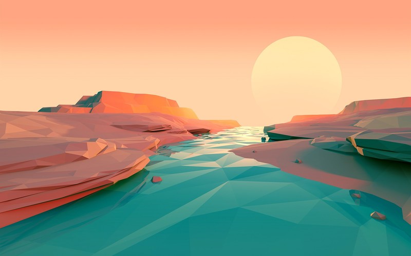 low poly, polygon, lake, sunset, minimalism, minimalist, artist, artwork, digital art, hd