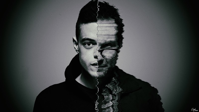 mr robot, tv shows, hd, 4k, artwork, monochrome, black and white