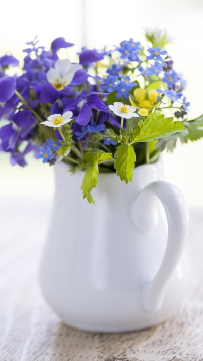 Man Made Flower, Summer, Vase, White Flower, Purple Flower, 720x1280