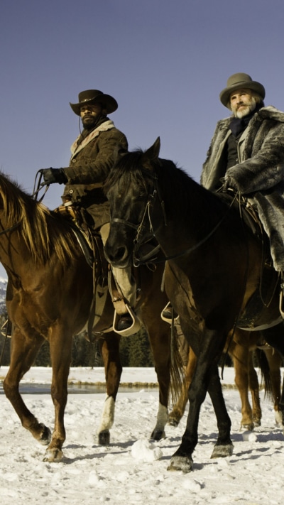 Movie Django Unchained, Jamie Foxx, Christoph Waltz, Horse, 720x1280