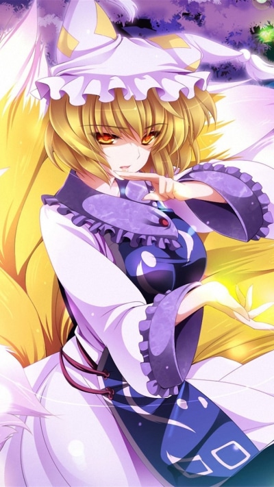 Anime Touhou, Short Hair, Blonde, Ran Yakumo, Yellow Eyes, Tail, 720x1280