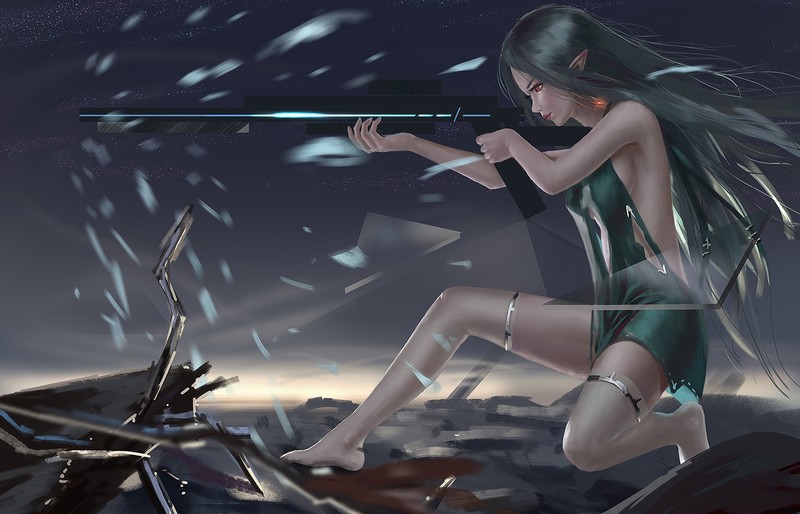 anime girl, anime, artist, hd, artwork, gun