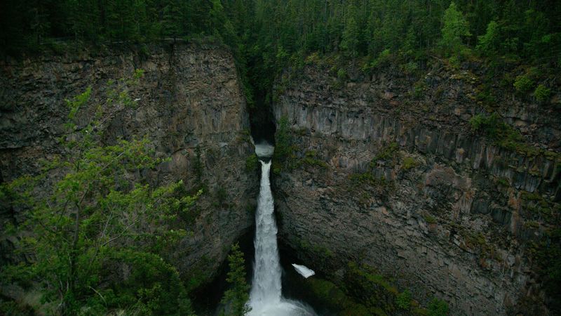 waterfall, cliff, water, trees, nature, 4k