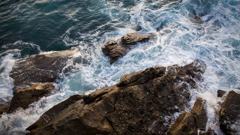 sea, rocks, waves, water, 4k