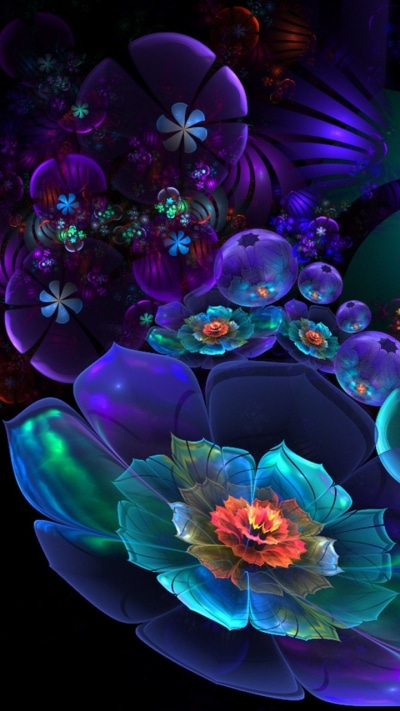 Artistic Flower, Neon, Blue, Purple, 720x1280