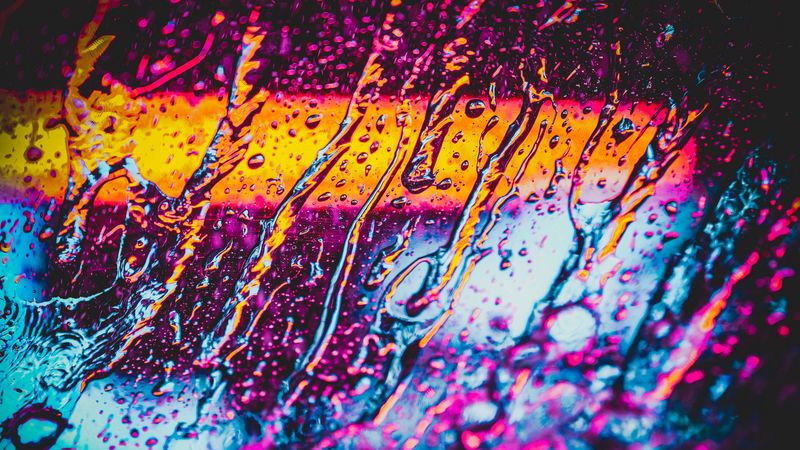 glass, water, neon, rain, macro, 4k