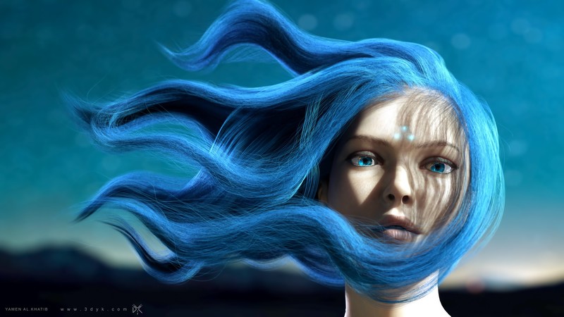 anime girl, anime, artist, artwork, digital art, hd, blue
