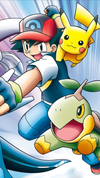 Anime Pokémon, Pikachu, Ash Ketchum, Turtwig (Pokémon), 720x1280