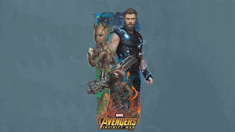avengers infinity war, thor, rocket raccoon, groot, artist, artwork, digital art, hd, marvel