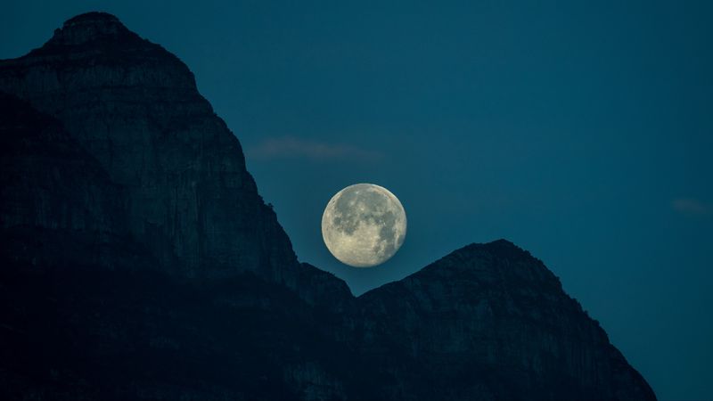 moon, peaks, mountains, satellite, 4k