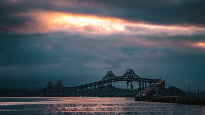 bridge, evening, sunset, road, 4k
