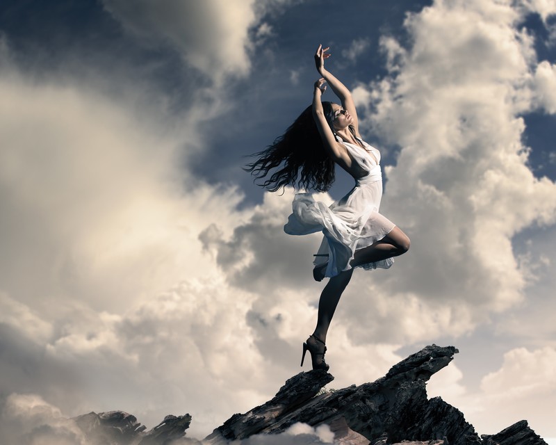 brunette, girls, dancing, hd, clouds