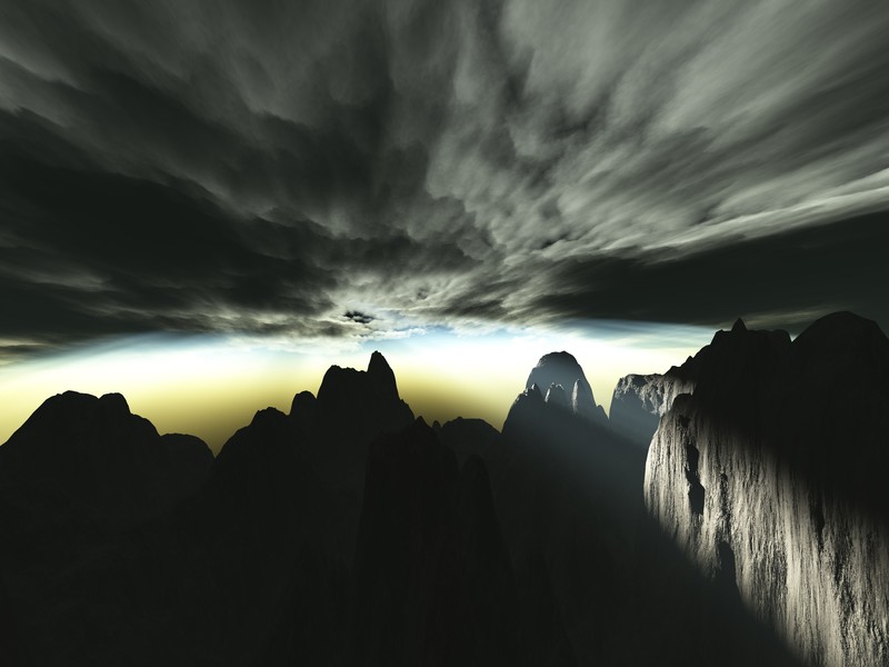 storm, sunbeam, nature, hd, sun, mountains, dark, clouds