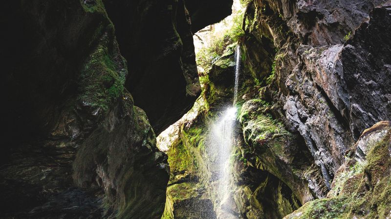waterfall, rocks, stones, moss, 4k