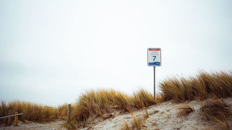 sand, grass, sign, hill, 4k