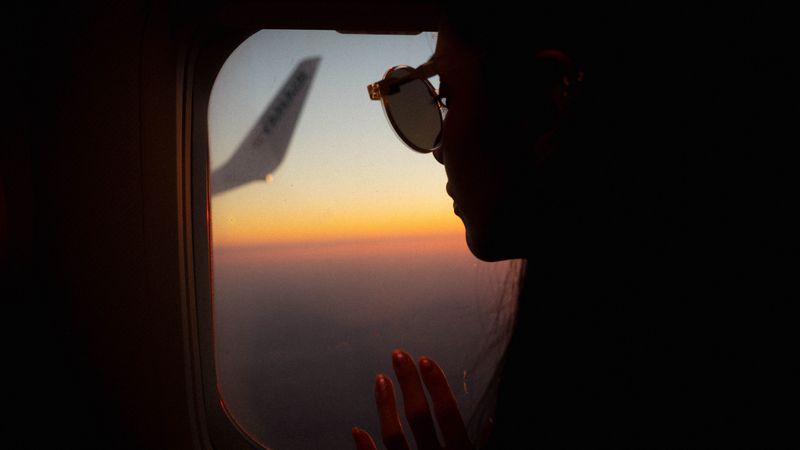 silhouette, window, porthole, flight, 4k